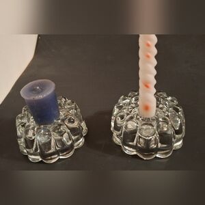 Princess House Clear Floral Molded Glass Tealight & Taper Holders